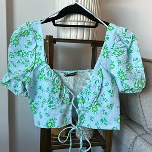 Floral Zara Crop Top with Puff Sleeve